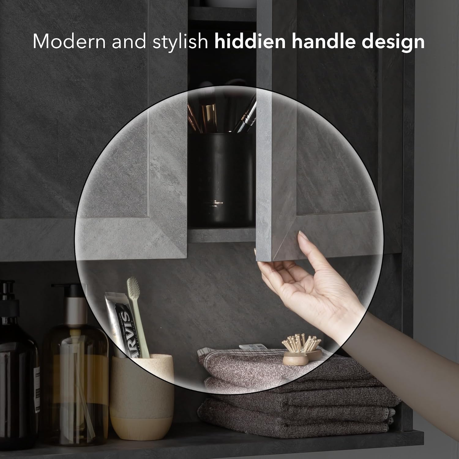 Bathroom Wall Cabinet Over Toilet Storage Cabinets 25x30 in Above Toilet Wood Medicine Cabinets for Bathroom Wall Mounted Cabinet with 2 Door & Adjustable Shelf Texture Grey